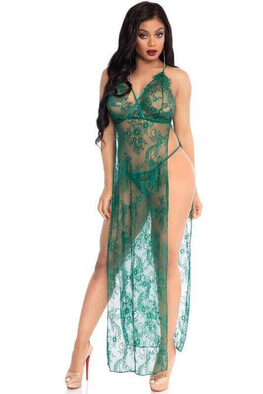 Green Lace Open Side Gown
